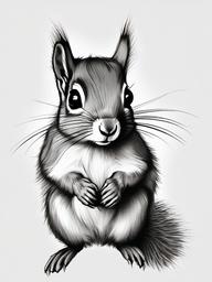 drawing of a squirrel with big eyes  minimal rough sketch scribbles,doodles,black and white