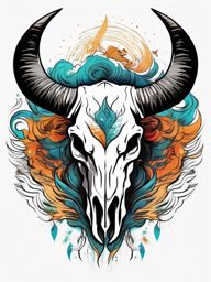 Abstract bull skull waves ink. Dynamic energy of the wilderness.  color tattoo design, white background