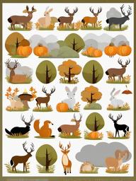 November clipart - November wildlife in a forest setting  