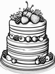 Cake Coloring Pages - Sponge cake topped with berries  simple coloring pages