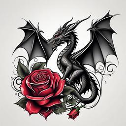 Dragon With Rose Tattoo - Tattoos combining dragon elements with roses for a romantic touch.  simple color tattoo,minimalist,white background