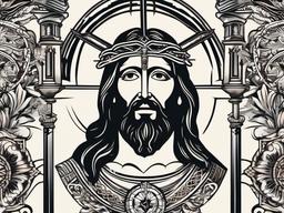 Jesus Christ Tattoo-Intricate and symbolic tattoo featuring Jesus Christ, capturing themes of faith, salvation, and spirituality.  simple color vector tattoo