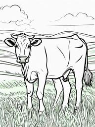 Cow Coloring Pages - Happy cow grazing in a green pasture  simple coloring pages