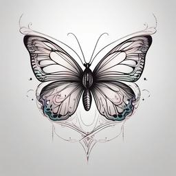 linework butterfly tattoo  simple color tattoo, minimal, white background