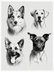 pencil drawing of dogs  minimal rough sketch scribbles,doodles,black and white