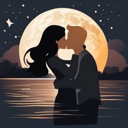 Kissing Couple under the Moon Emoji Sticker - Moonlit kisses and romance, , sticker vector art, minimalist design
