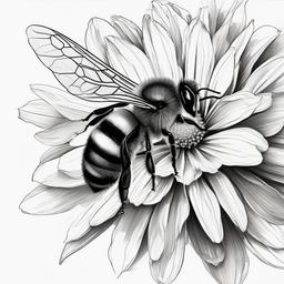 drawing of a bee on a flower  minimal rough sketch scribbles,doodles,black and white