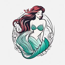 Simple Little Mermaid Tattoo - Keep it sweet and charming with a simple and straightforward little mermaid tattoo.  simple vector color tattoo,minimal,white background