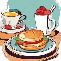 Breakfast clipart - Breakfast sandwich on a plate.  vector style illustration, white background