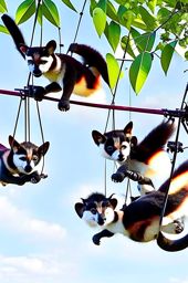 lemurs practicing 'tail helicopter rides,' spinning in circles while hanging from their tails. 