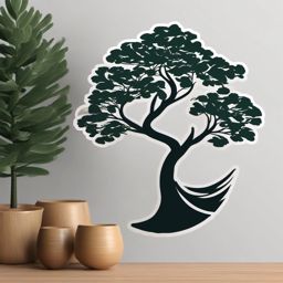 Windy tree sticker- Swaying and bending, , sticker vector art, minimalist design