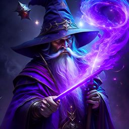 mystic sorcerer conjuring arcane spells, wielding a staff to harness magic. 