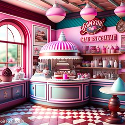 ice cream parlor, choosing from a myriad of ice cream flavors and toppings in a nostalgic setting. 