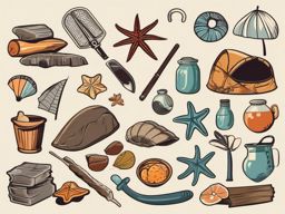 Beachcombing Treasures clipart - Collected treasures on display, ,vector color clipart,minimal