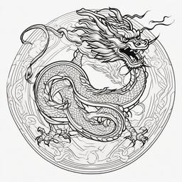 Japanese Dragon Tattoo Outline - Outline-style tattoo featuring a Japanese dragon design.  simple color tattoo,minimalist,white background