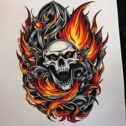 fire and ink tattoo  simple color tattoo,white background