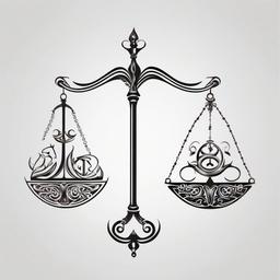 Libra and Pisces Combined Tattoo-Creative fusion of Libra and Pisces symbols, creating a harmonious tattoo design.  simple color tattoo,white background
