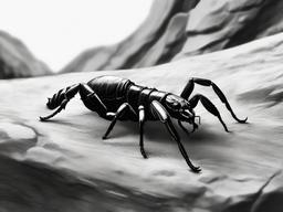 drawing of a scorpion under a rock  minimal rough sketch scribbles,doodles,black and white