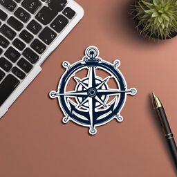 Anchor and Compass Rose Sticker - Nautical anchor with a compass rose, ,vector color sticker art,minimal