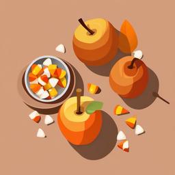 October clipart - caramel apples and candy corn on a table  color,minimalist,vector clipart