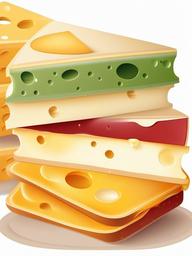 Cheese slices stacked on a sandwich clipart.  vector style illustration, white background