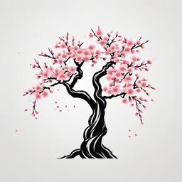 Japanese Cherry Blossom Tree Tattoo - Tattoo of cherry blossom tree in Japanese style.  simple color tattoo,white background,minimal