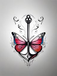 anchor butterfly tattoo  simple color tattoo,white background,minimal