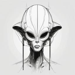 drawing of an alien with antennas  minimal rough sketch scribbles,doodles,black and white