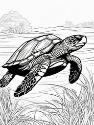 Turtle Coloring Pages - Turtle in a race with a hare  simple coloring pages