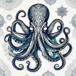 Octopus Tattoo - Embrace the mystique of the ocean with a tattoo featuring the intricate and intelligent octopus.  simple vector color tattoo,minimal,white background
