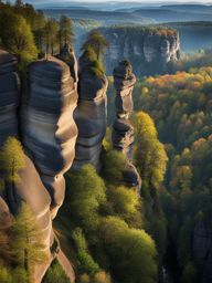 saxon switzerland rock formations - draw the unique rock formations of saxon switzerland, showcasing their rugged beauty amidst a surreal landscape. 