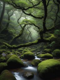 yakushima, japan - capture the ancient moss-covered forests of yakushima, where ancient cedar trees stand tall under a moonlit sky. 