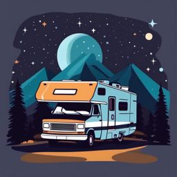 RV Camper Clipart - An RV camper parked under the stars.  transport, color vector clipart, minimal style