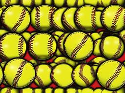 Softball clipart - bright yellow softball with red stitching  