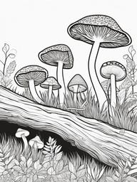 Plant Coloring Pages - Mushrooms growing on a fallen tree log  simple coloring pages