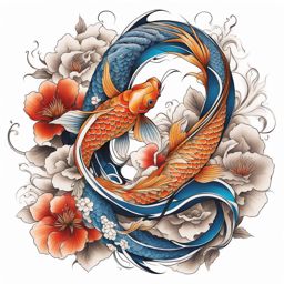 Tattoo koi dragon, Tattoos combining the beauty of koi fish with dragon imagery.  color, tattoo style pattern, clean white background