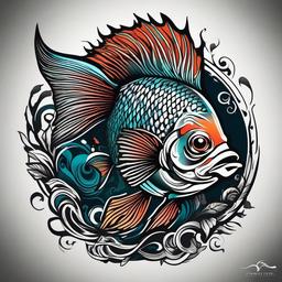 Fish Tattoo-Dynamic and versatile tattoo featuring a fish, capturing themes of aquatic life and symbolism.  simple color vector tattoo