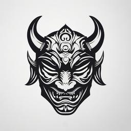 Simple Oni Mask - Simplified and minimalist design featuring the iconic Oni mask.  simple color tattoo,white background,minimal