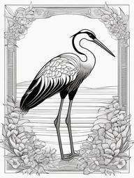 Crane Coloring Pages - Tall Elegant Migrating Bird  minimal black outline printable sheet, coloring page