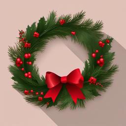 December clipart - wreath with a red bow on a door  color,minimalist,vector clipart