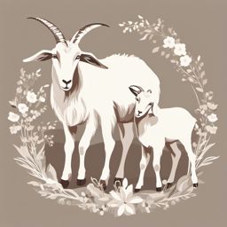 Goat and Kid clipart - Mother goat with her kid, ,vector color clipart,minimal