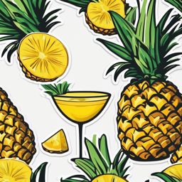 Pineapple Cocktail Sticker - Sip on a tropical pineapple cocktail, refreshing and bursting with flavor, , sticker vector art, minimalist design