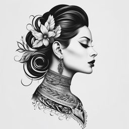 neck tattoos for women black and white design 