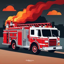 Fire Truck Clipart - A bright red fire truck with sirens blazing.  color vector clipart, minimal style