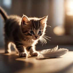 kitten pouncing on a feather toy in a sunlit room 8k ultrarealistic cinematic 