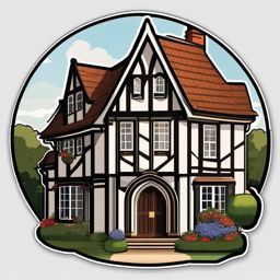 English Tudor Sticker - Transport yourself to the English countryside with the charming and Tudor-style house sticker, , sticker vector art, minimalist design