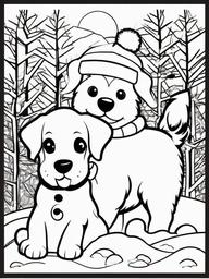 Puppy with a Snowman Coloring Pages - Winter Fun with Puppy and Snowman  minimal black outline printable sheet, coloring page