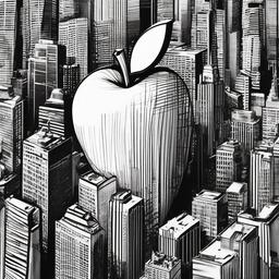 drawing of a big apple  minimal rough sketch scribbles,doodles,black and white