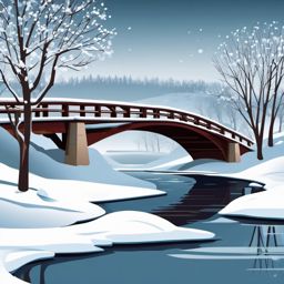 Winter Bridge Scene clipart - Scenic bridge covered in snow, ,vector color clipart,minimal