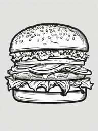 Food Coloring Pages - Burger with lettuce, tomato, and cheese  simple coloring pages